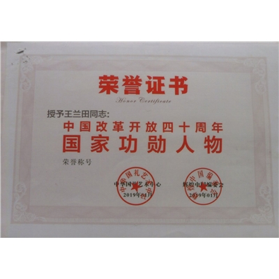 王兰田荣誉证书