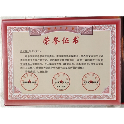 肖元国荣誉证书