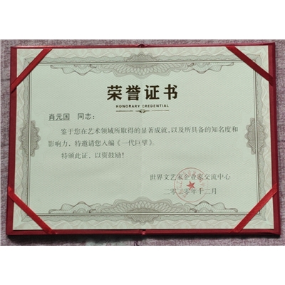 肖元国荣誉证书