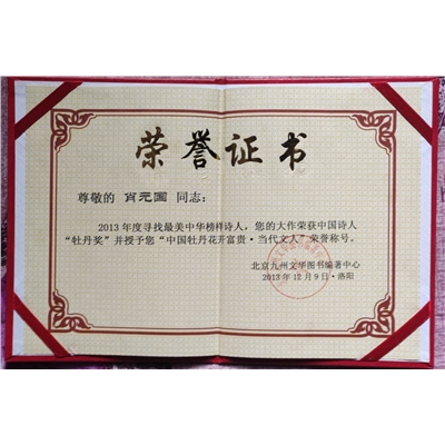 肖元国荣誉证书