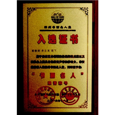 井立友荣誉证书